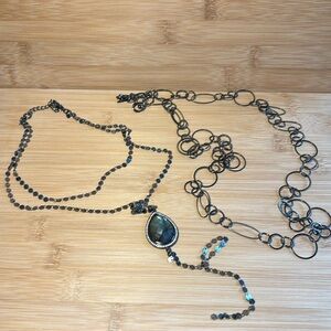 Bundle of 2 black metal necklaces.